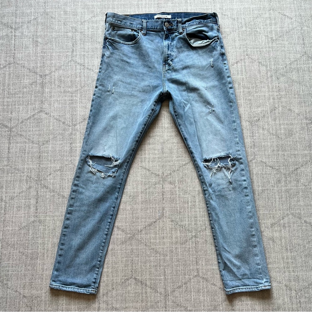 PacSun Men’s Light Blue Distressed Slim Taper Denim Jeans size 32x32